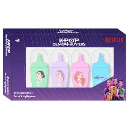 Set de cuatro rotuladores fluorescentes chibi de Kpop Demon Hunters