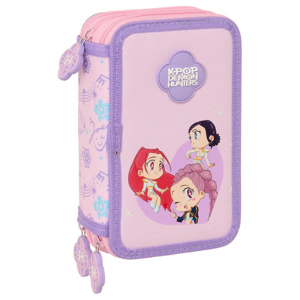 Plumier triple SAFTA Kpop Demon Hunters Chibi rosa y lila
