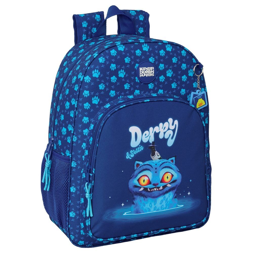Mochila azul Derpy Kpop Demon Hunters con bolsillo frontal