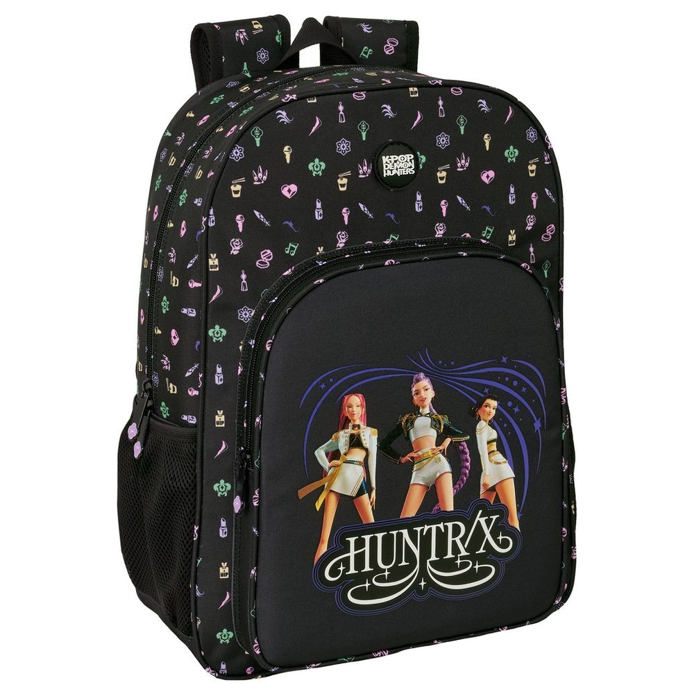 Mochila SAFTA KPop Demon Hunters negra con diseño HUNTR/X
