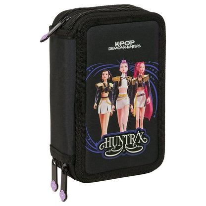 Plumier triple negro SAFTA Kpop Demon Hunters con tres compartimentos
