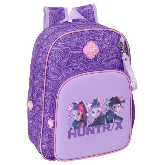 Mochila morada Huntrix de Kpop Demon Hunters con bolsillo frontal