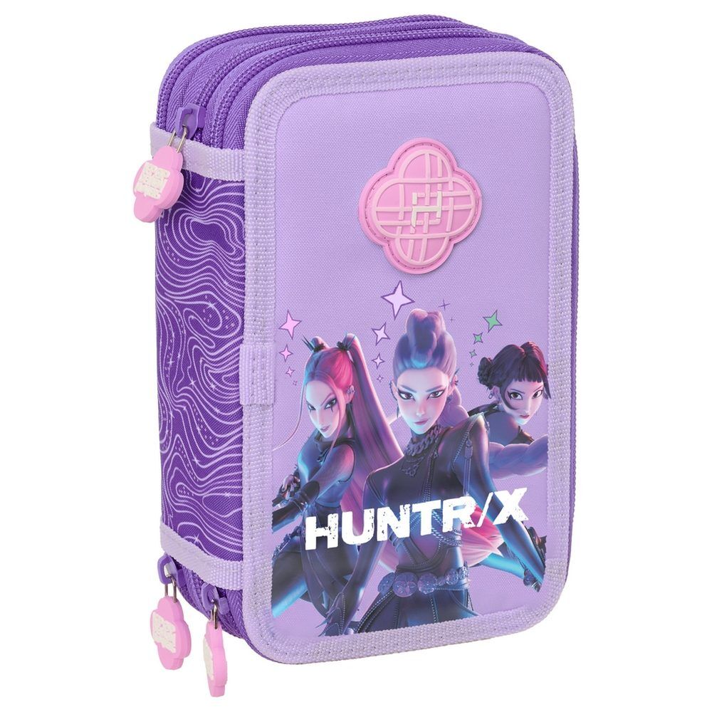 Plumier triple morado SAFTA de Kpop Demon Hunters con diseño HUNTRIX