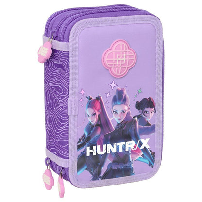 Plumier triple morado SAFTA de Kpop Demon Hunters con diseño HUNTRIX