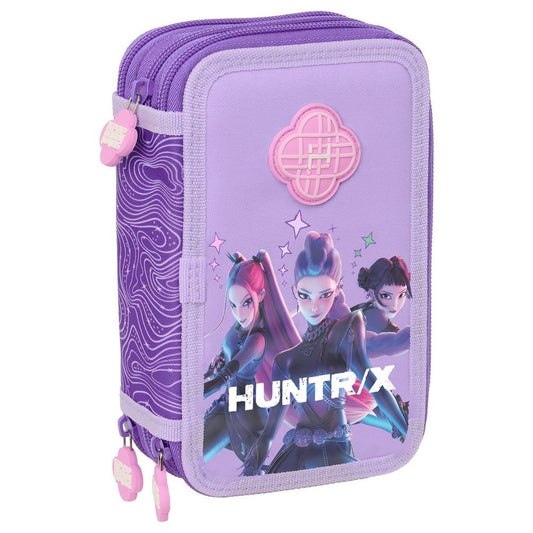 Plumier triple morado SAFTA de Kpop Demon Hunters con diseño HUNTRIX