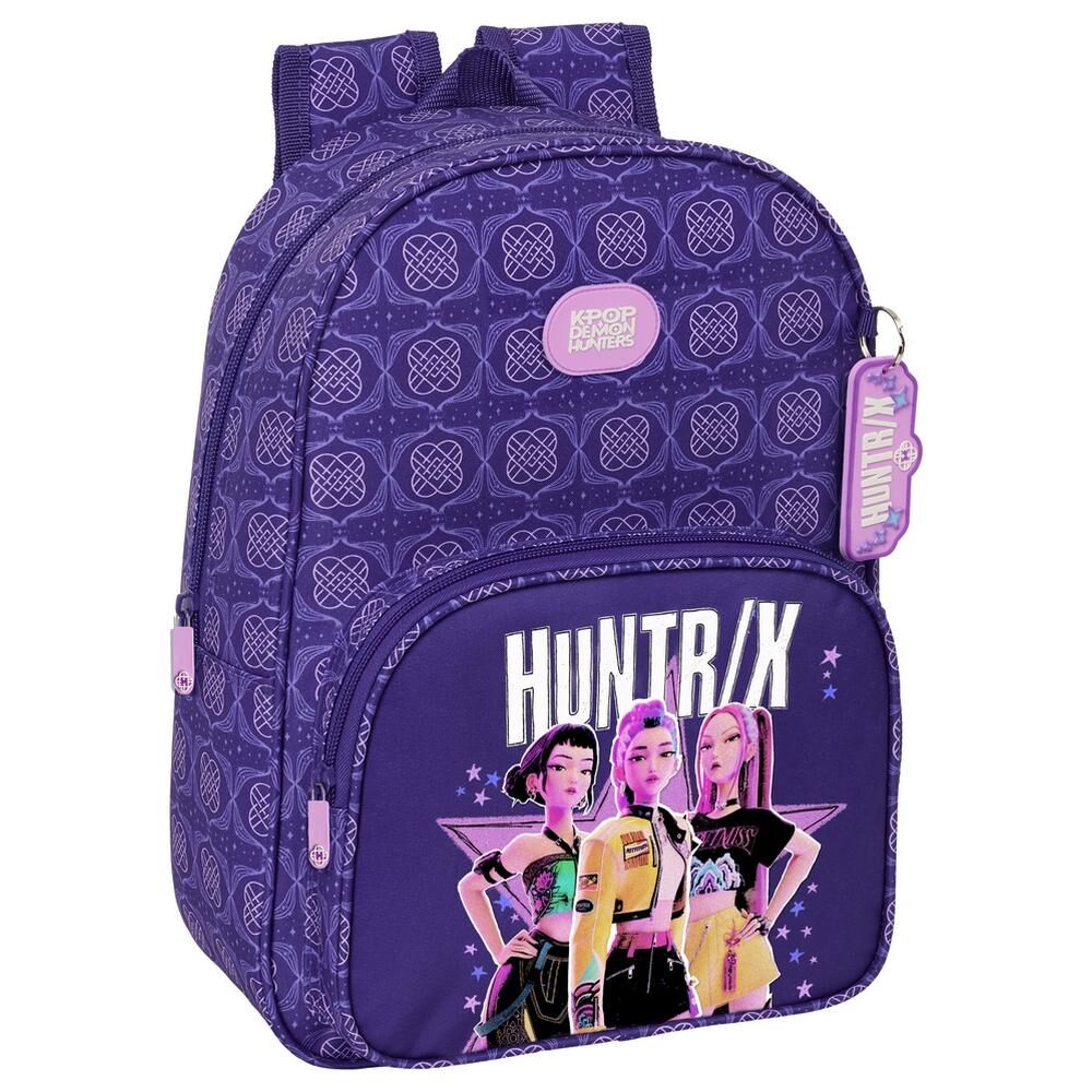 Mochila morada HUNTR/X de KPop Demon Hunters con bolsillo frontal