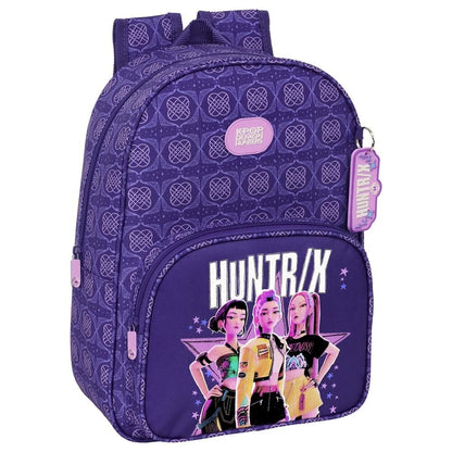Mochila morada HUNTR/X de KPop Demon Hunters con bolsillo frontal