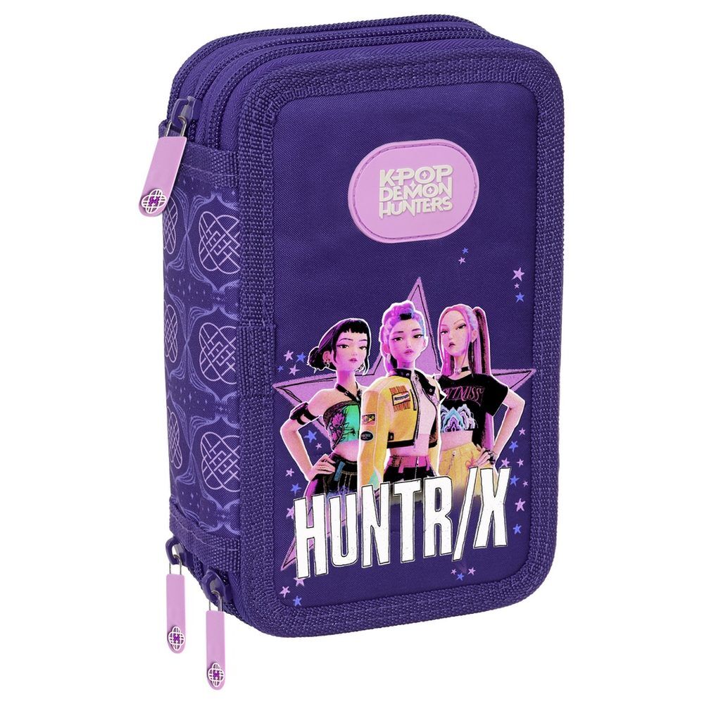 Plumier triple morado HUNTR/X de KPop Demon Hunters con 37 piezas