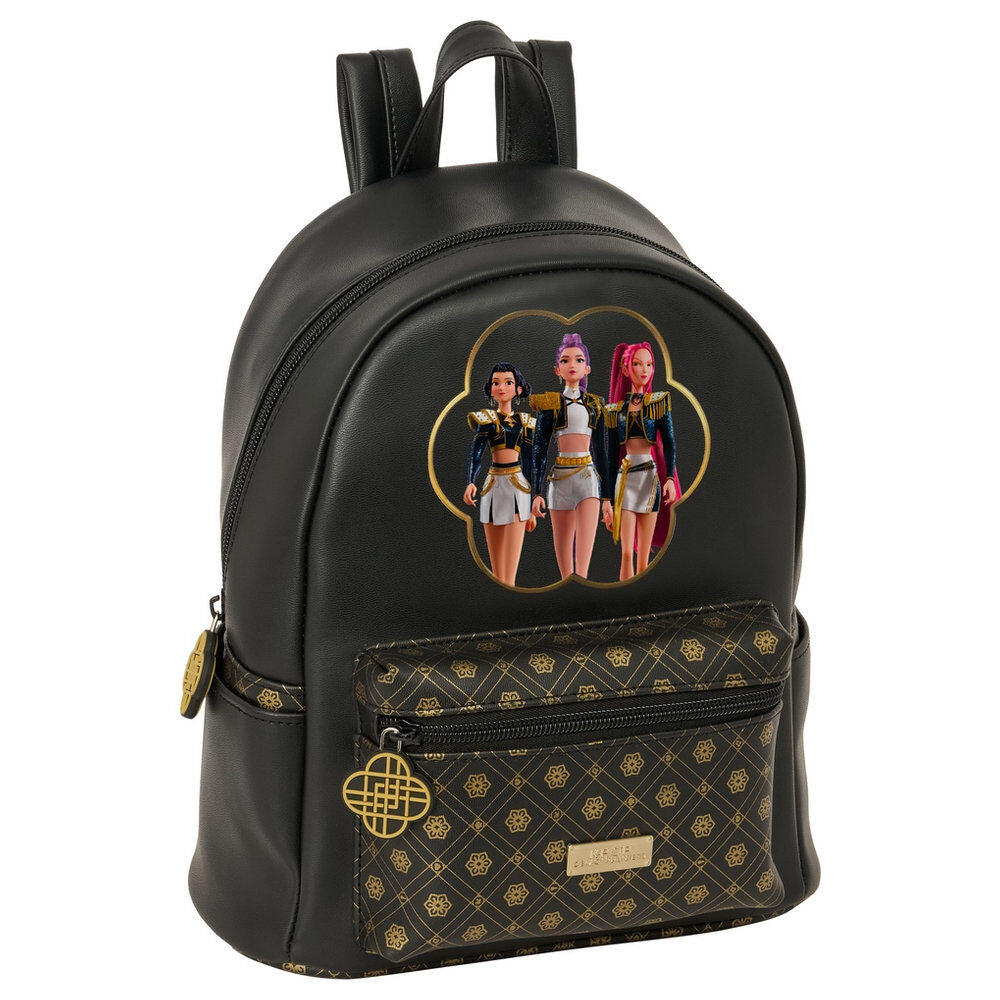 Mochila negra SAFTA de Kpop Demon Hunters con detalles dorados