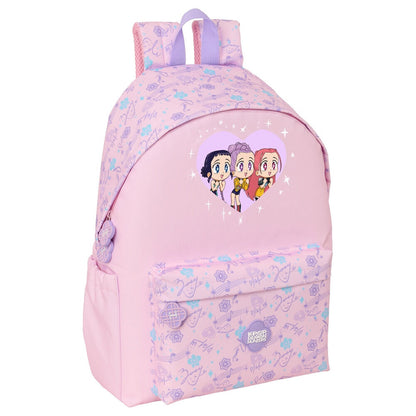 Mochila rosa SAFTA Chibi Kpop Demon Hunters con personajes estampados