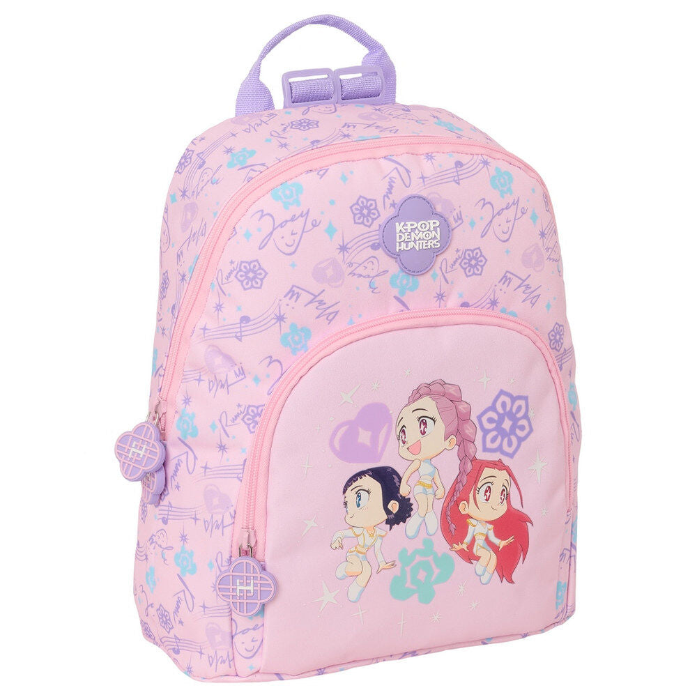 Mochila rosa Chibi Kpop Demon Hunters de SAFTA con tres personajes