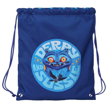 Saco azul Derpy de KPop Demon Hunters con gato y cuervo
