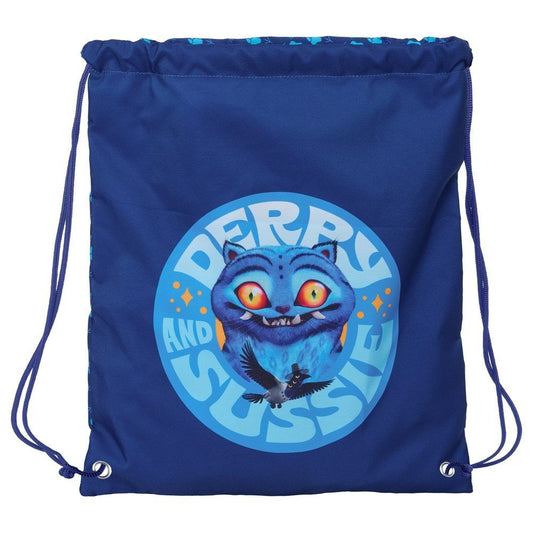 Saco azul Derpy de KPop Demon Hunters con gato y cuervo