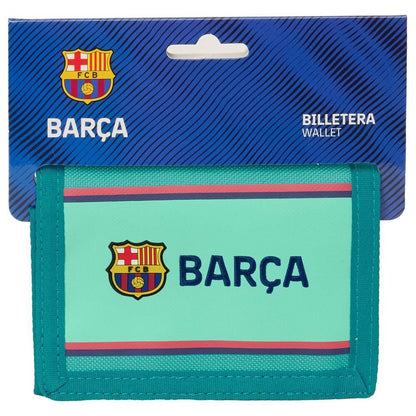 Cartera F.C. Barcelona SAFTA turquesa con escudo y cierre de velcro