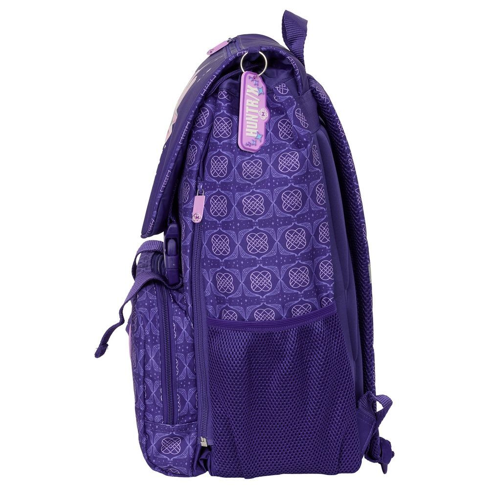 Mochila morada Huntrix de Kpop Demon Hunters con bolsillos y estampado frontal - 3