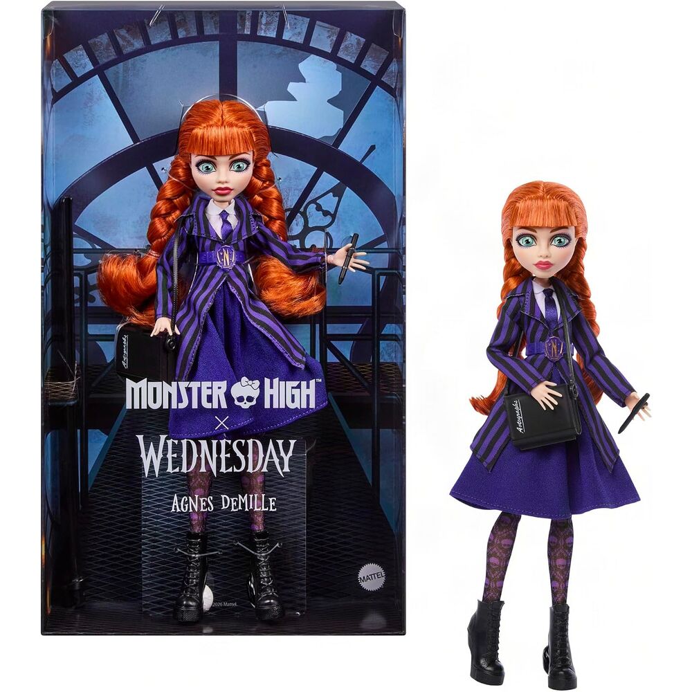 Muñeca Agnes DeMille de Wednesday con uniforme morado, bolso y soporte - 2
