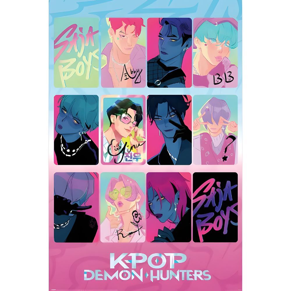 Póster Luz y Oscuridad de KPop Demon Hunters con retratos ilustrados