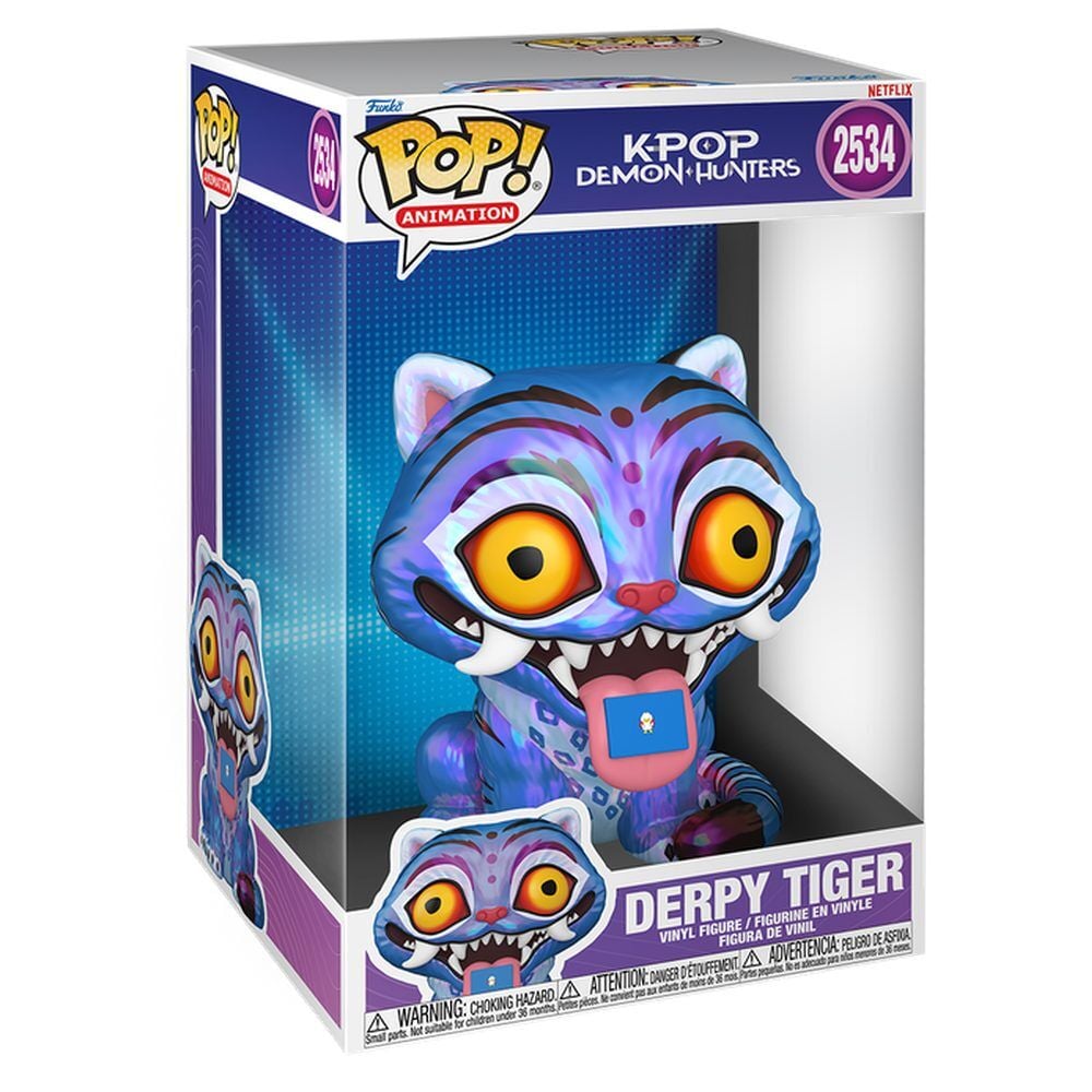 Figura Funko POP! Jumbo Derpy Tiger azul y morada en caja