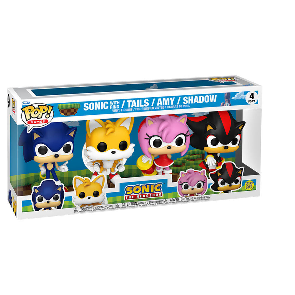 Blíster Funko POP! con figuras de Sonic, Tails, Amy y Shadow