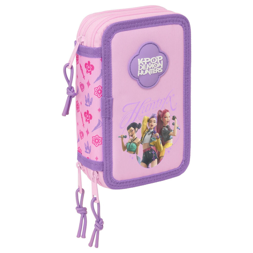 Plumier triple rosa y lila Kpop Demon Hunters con 37 piezas