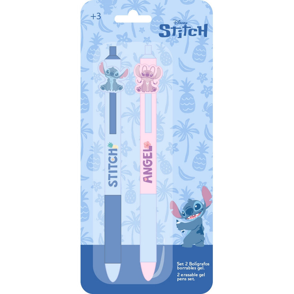 Blíster con dos bolígrafos borrables de gel de Stitch y Angel