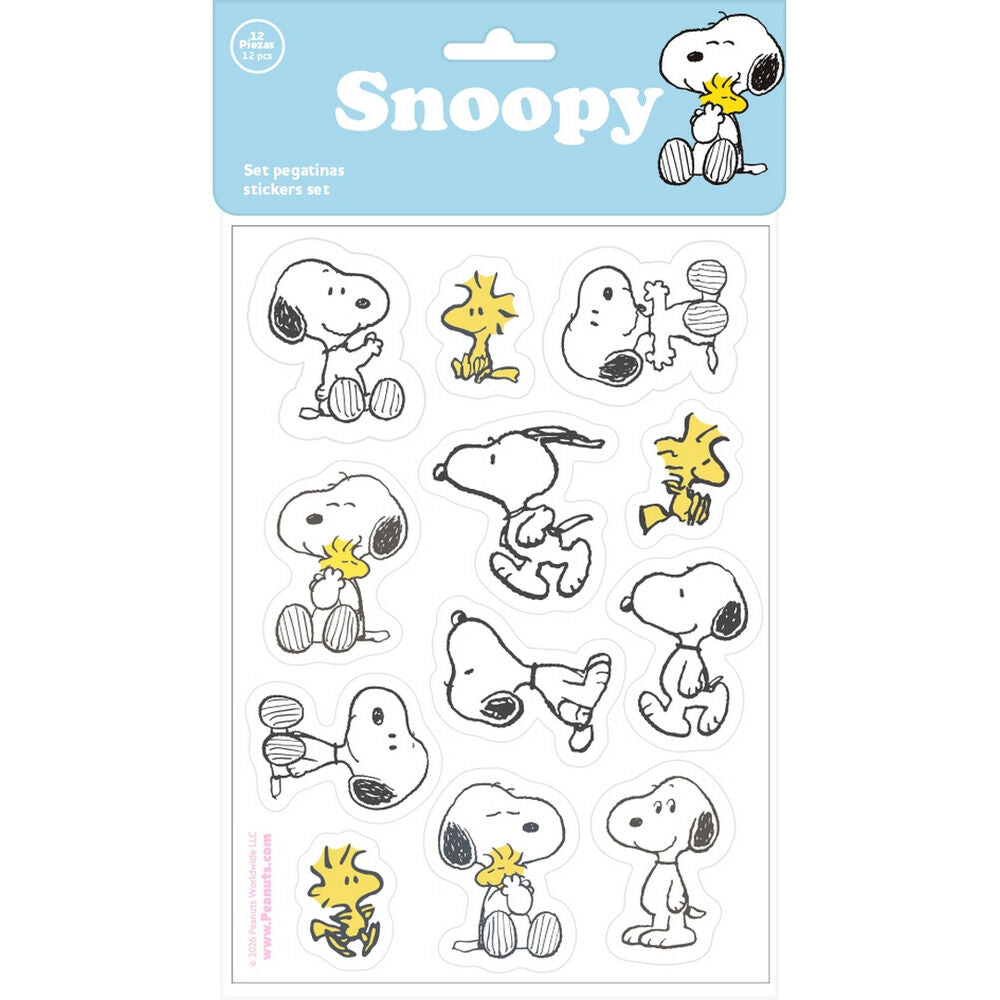 Blister con 12 pegatinas de Snoopy y Woodstock