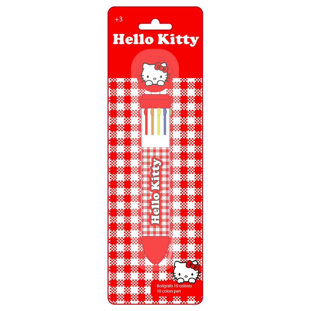 Bolígrafo Hello Kitty de 10 colores SAFTA con diseño rojo y blanco