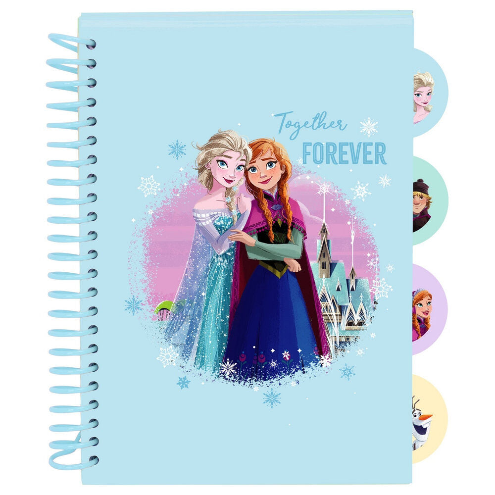 Cuaderno A5 Frozen Disney con Elsa y Anna, tapas azules y separadores