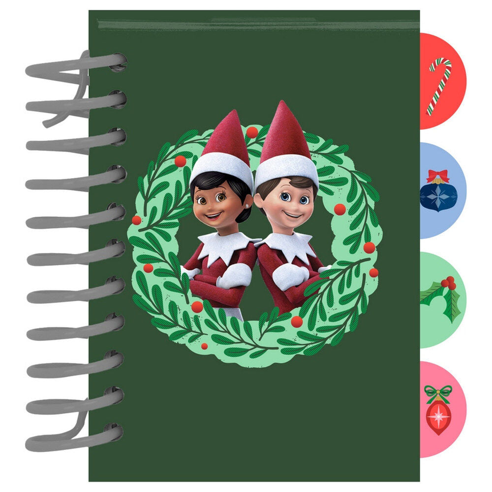 Bloc de notas A7 SAFTA Elf on the Shelf con tapas verdes y personajes festivos