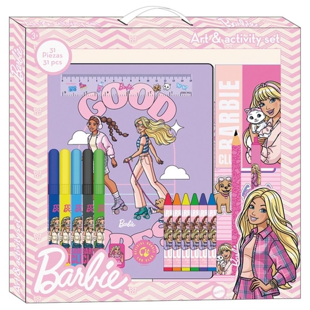Set de actividades Barbie de 31 piezas con ceras, rotuladores y bloc para colorear