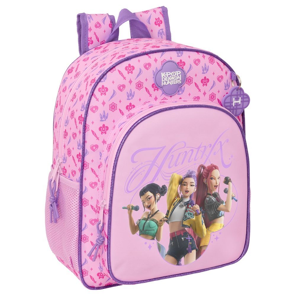 Mochila rosa Kpop Demon Hunters de 38 cm con bolsillo frontal