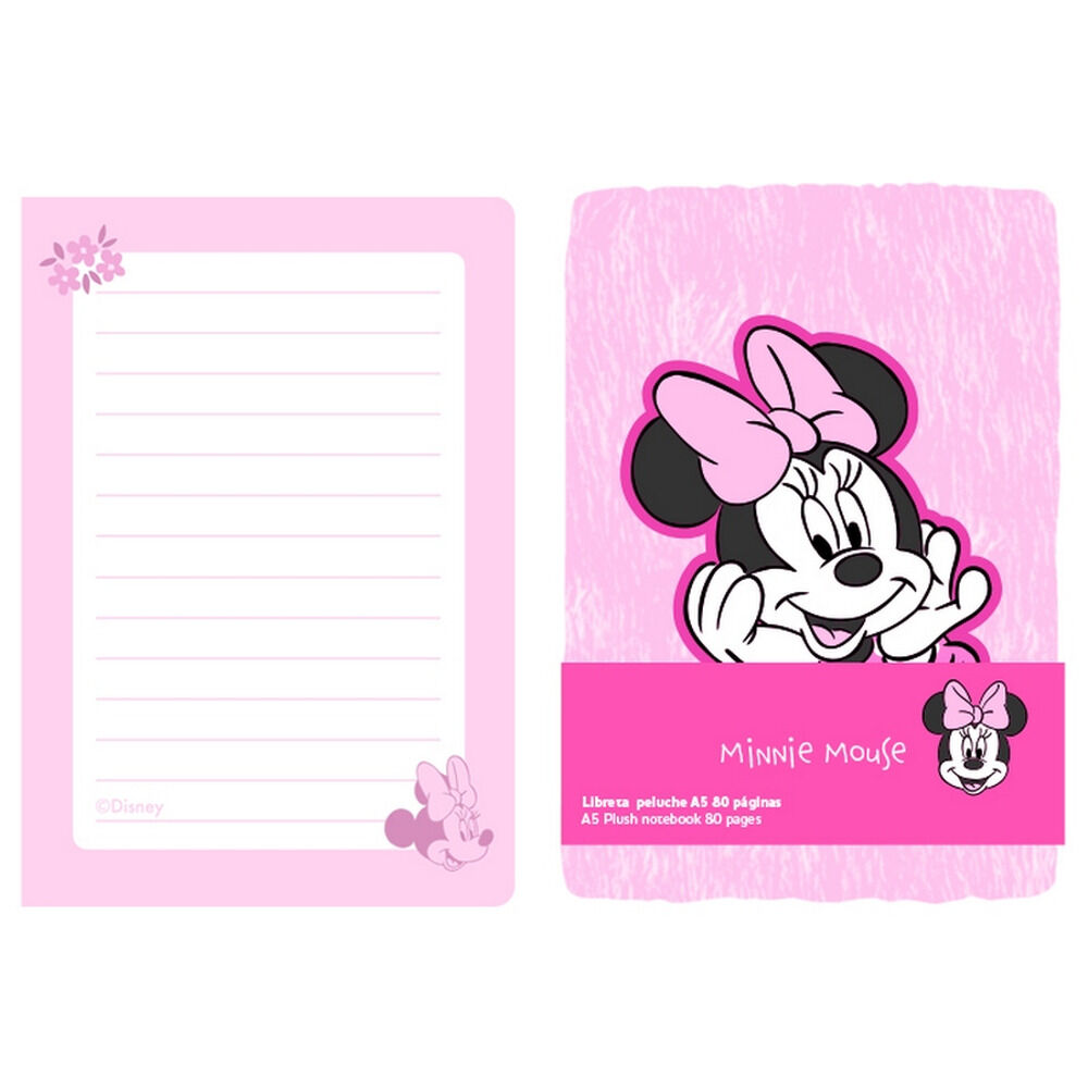 Cuaderno de peluche A5 rosa con Minnie Mouse