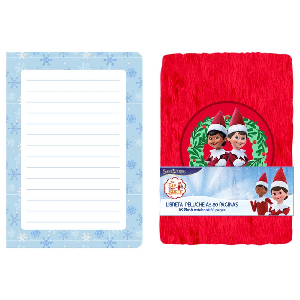 Cuaderno A5 de peluche rojo Elf On the Shelf con páginas pautadas