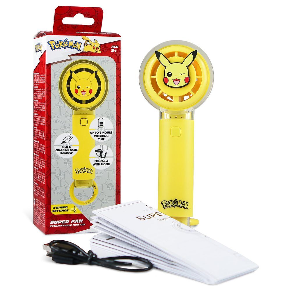 Ventilador portátil amarillo de Pikachu Pokémon con cable USB-C