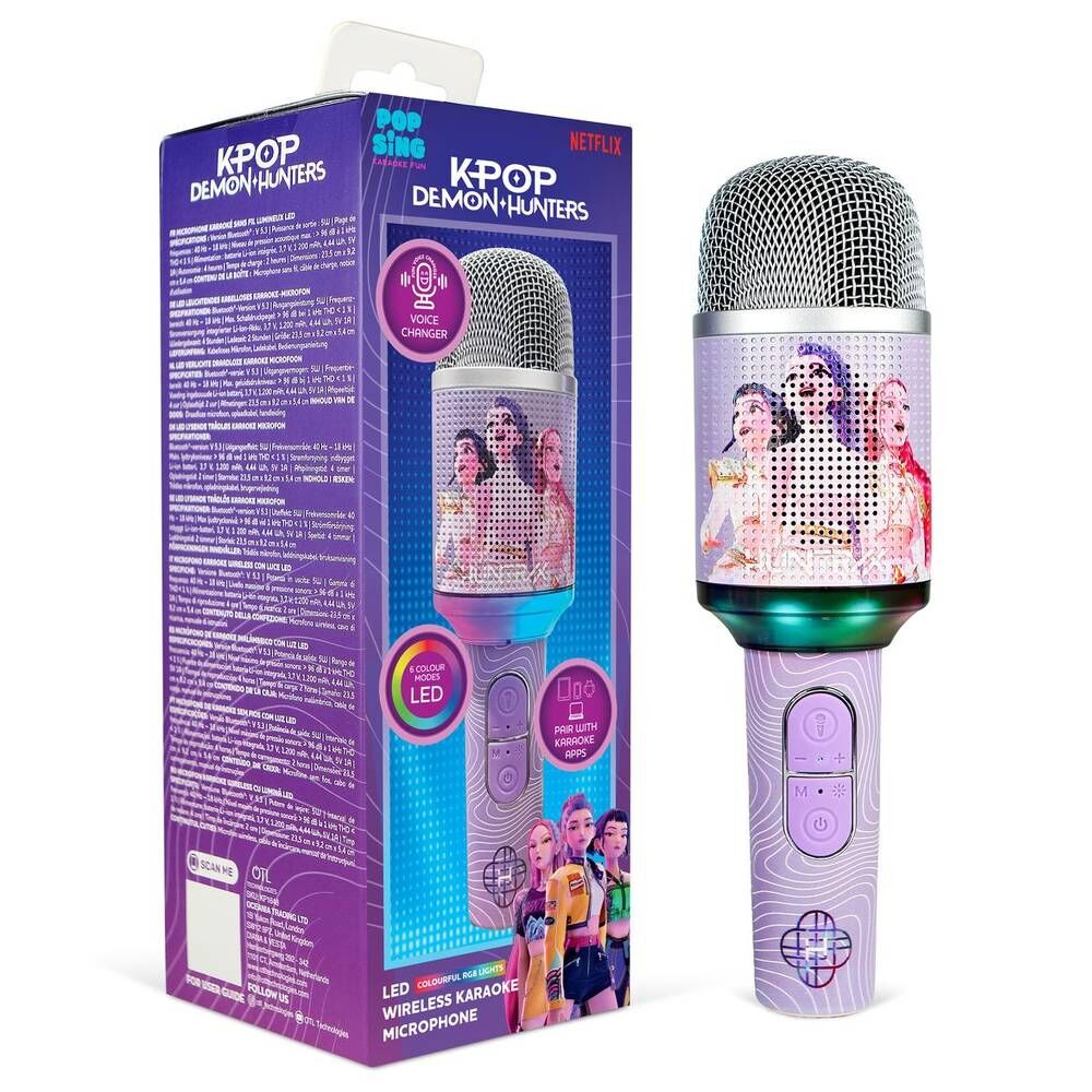 Micrófono inalámbrico de karaoke Kpop Demon Hunters morado con luz LED