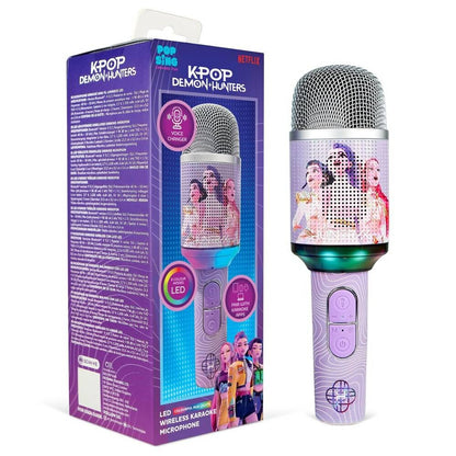 Micrófono inalámbrico de karaoke Kpop Demon Hunters morado con luz LED