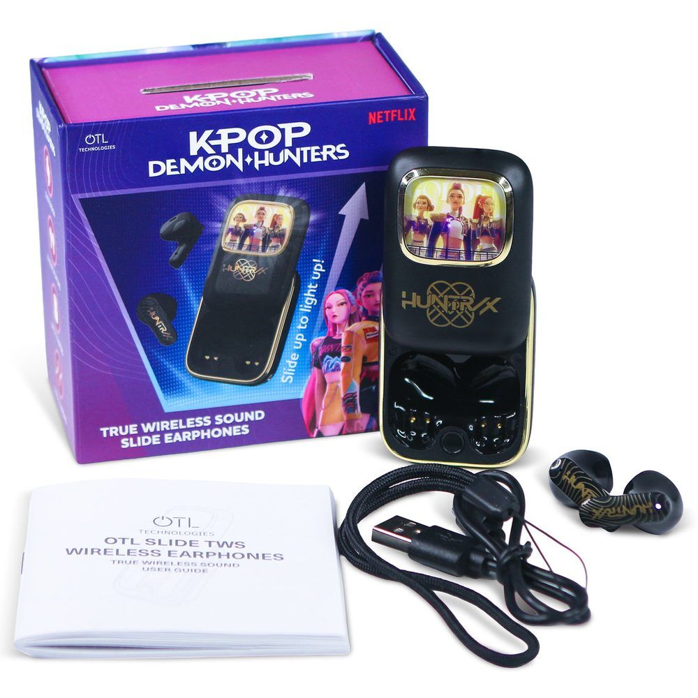 Auriculares TWS negros KPop Demon Hunters con estuche de carga