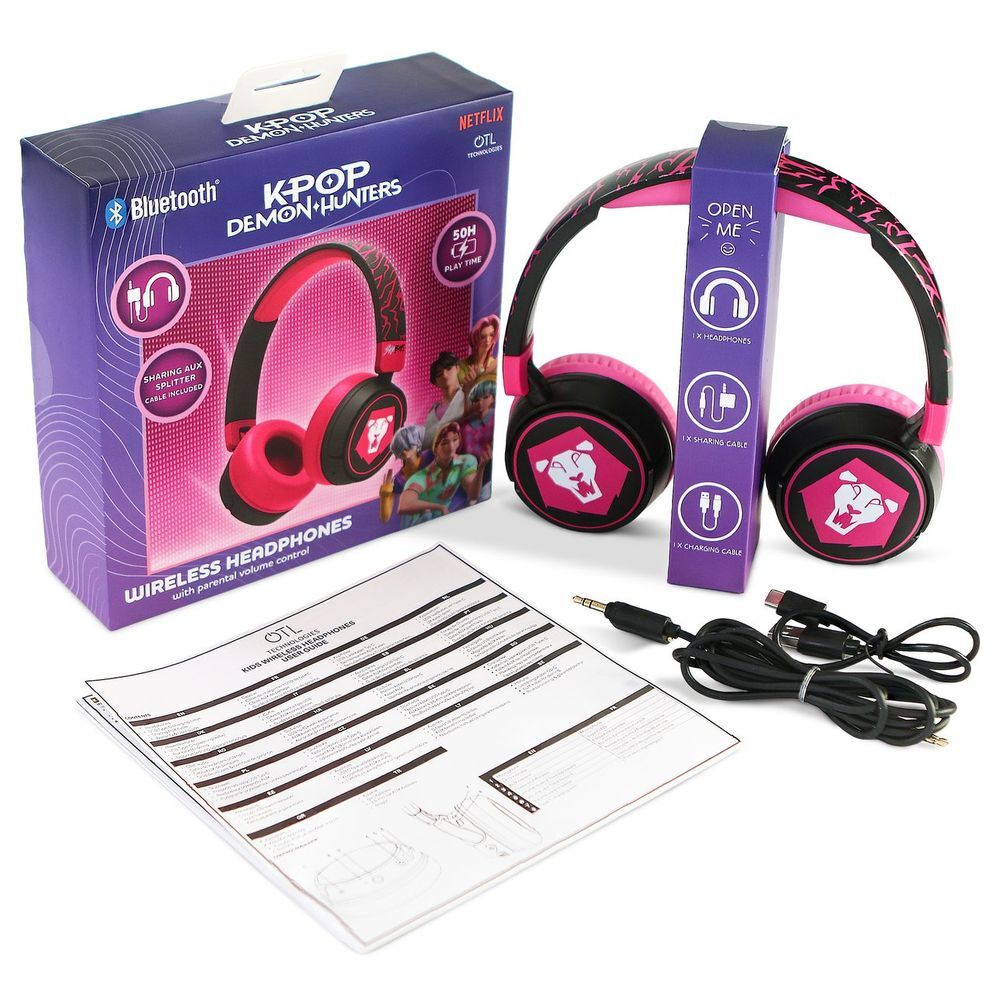 Auriculares infantiles Saja Boys KPop Demon Hunters en negro y rosa - 2
