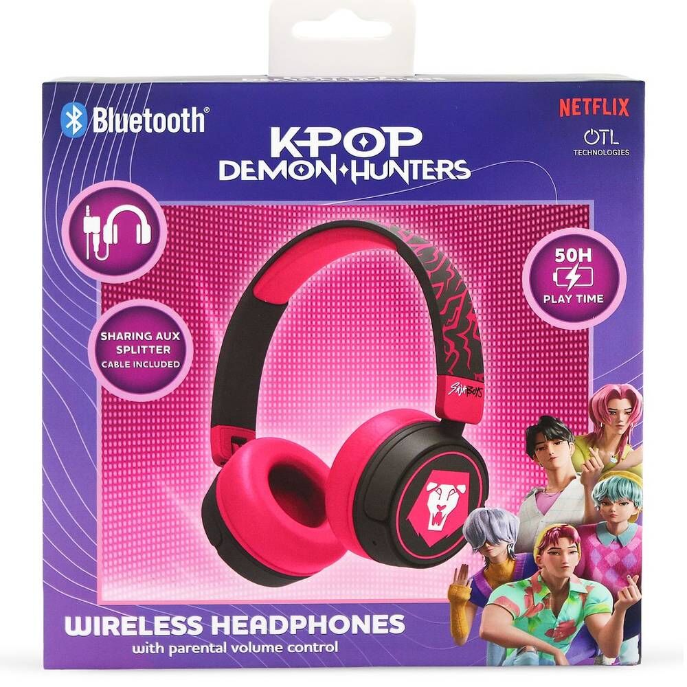 Auriculares infantiles Saja Boys KPop Demon Hunters en negro y rosa