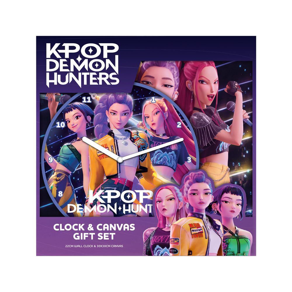 Set K-pop Demon Hunters con reloj de pared y lienzo