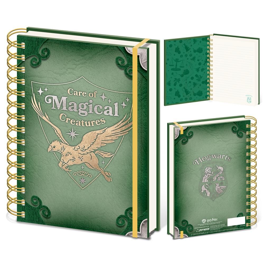 Cuaderno A5 Harry Potter Magical Creatures verde con espiral dorada