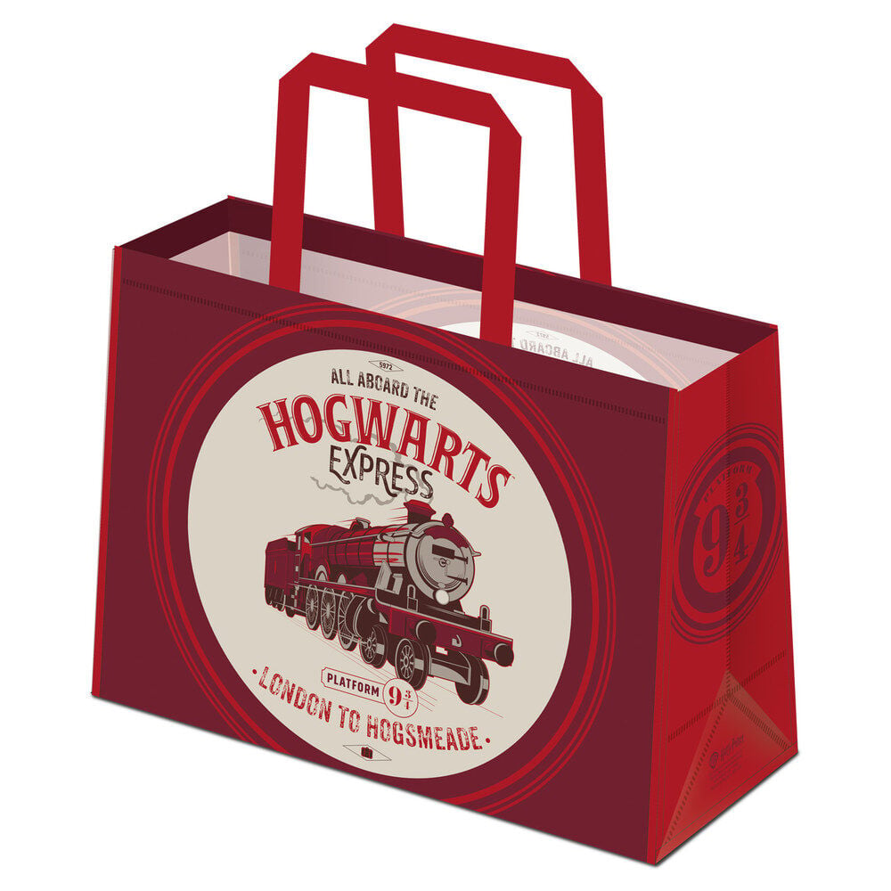 Bolsa shopping roja de Harry Potter con diseño del Hogwarts Express
