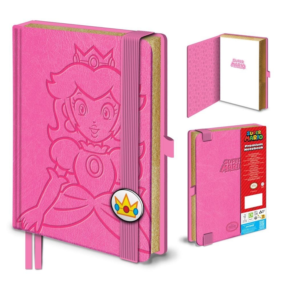 Cuaderno A5 rosa de Princess Peach de Super Mario con cierre elástico