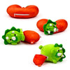 Peluche dinosaurio verde transformado en almohada de viaje naranja