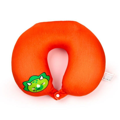 Peluche dinosaurio verde transformado en almohada de viaje naranja - 5