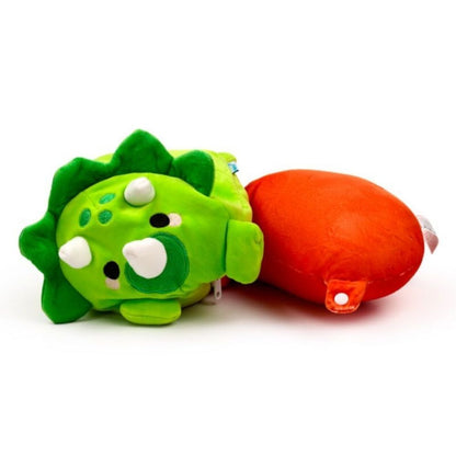 Peluche dinosaurio verde transformado en almohada de viaje naranja - 6