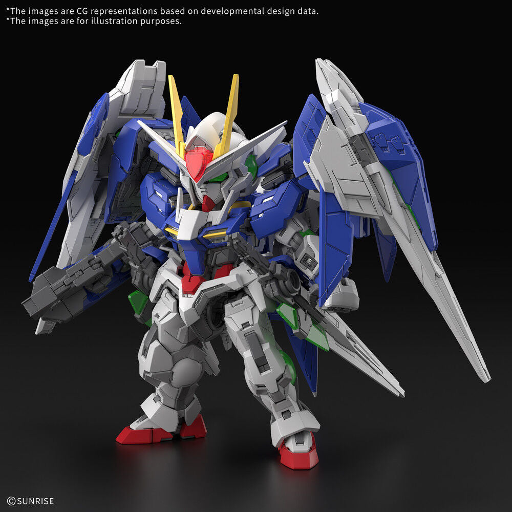 Maqueta MGSD 00 Raiser de Mobile Suit Gundam 00 en azul, blanco y rojo