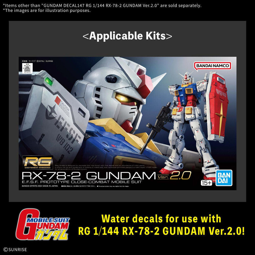 Gundam Decal 147 para maqueta RG 1/144 RX-78-2 Gundam Ver. 2.0 - 2