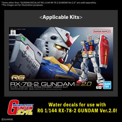 Gundam Decal 147 para maqueta RG 1/144 RX-78-2 Gundam Ver. 2.0 - 2