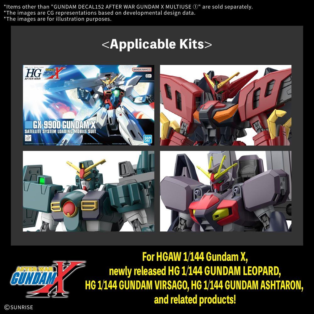 Hoja de pegatinas al agua Gundam Decal 152 After War Gundam X para kits 1/144 - 3